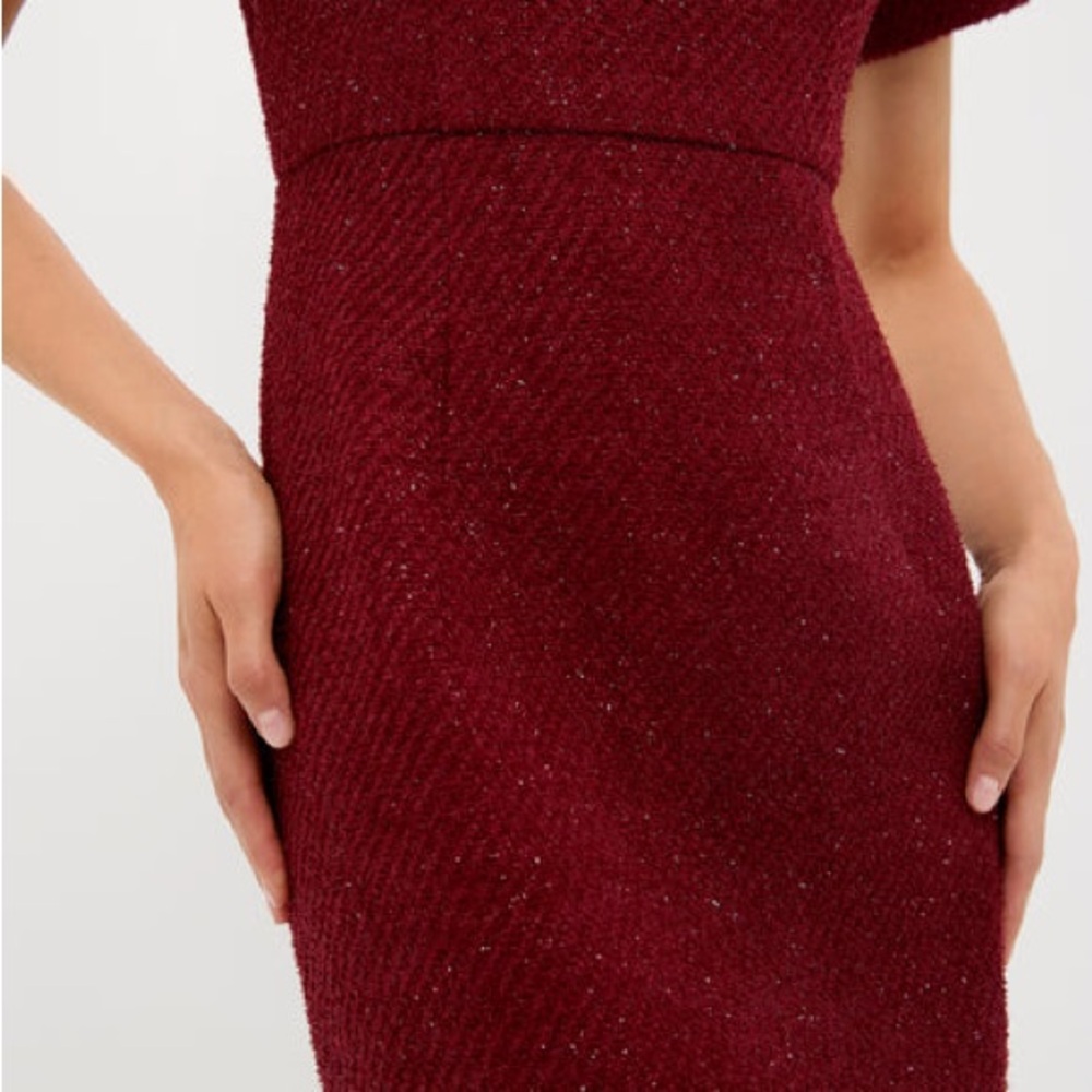 NWT hyacinth house Burgundy Shimmer Boucle Pinot Midi Dress - Picture 4 of 4
